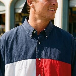 Vintage Tommy Hilfiger Big Flag Logo Button Up - 90’s Style Colorblock